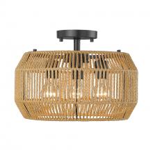  6076-SF BLK-NR - Marlee 3 Light Semi-Flush in Matte Black with Natural Raphia Rope Shade